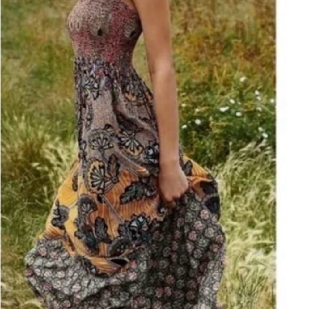 Anthropologie Smocked Multicolor Floral Maxi Dress